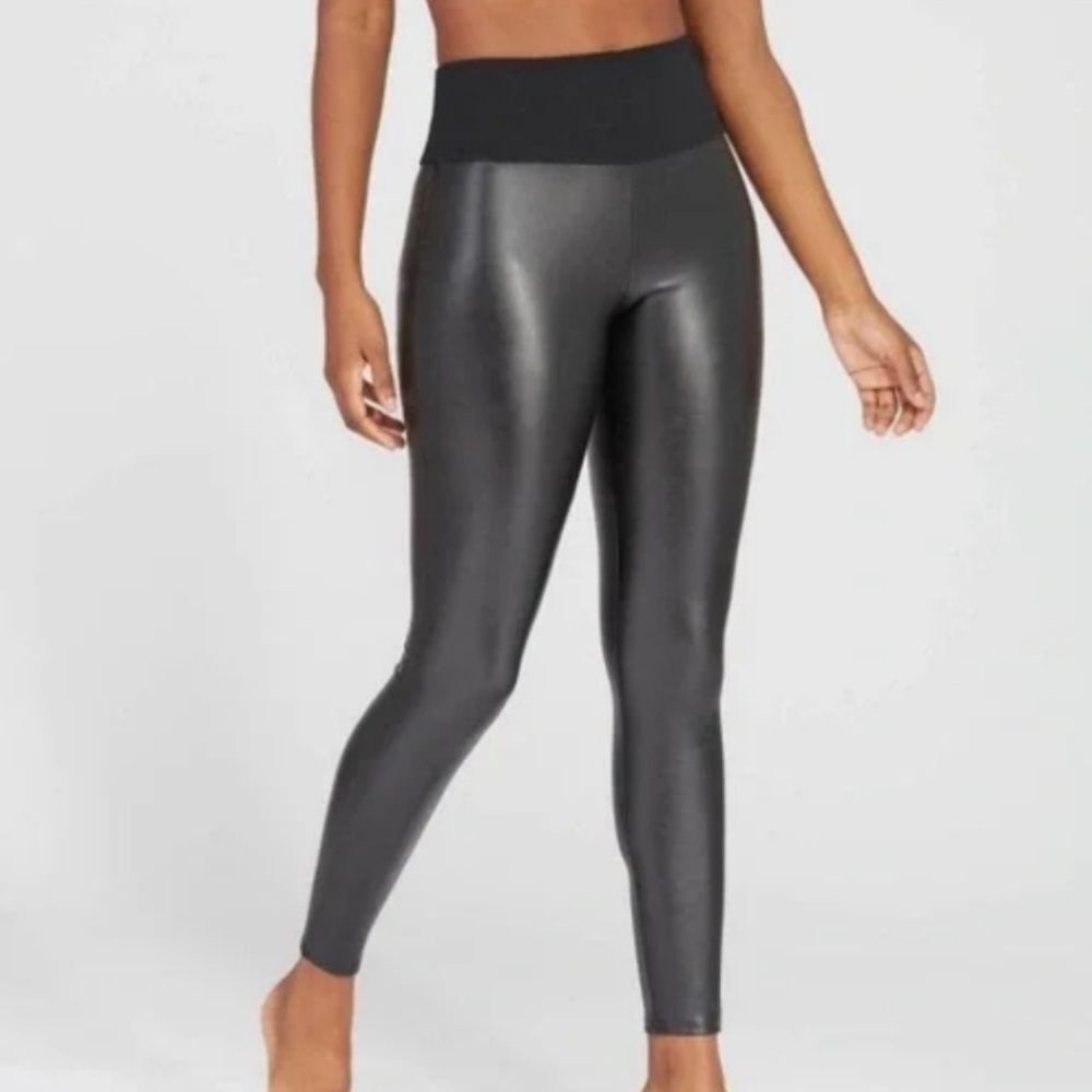 Assets By Spanx Faux‎ Leather Shaping Leggings- Very Black